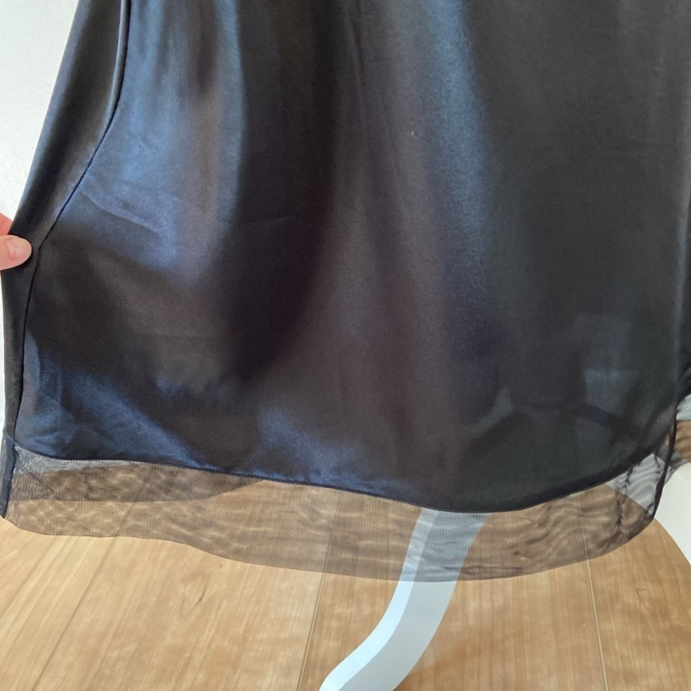 Cabernet Slip Dress Black Satin Mesh 90s 30s Style Bias Cut Pin Up Black Sz S - Picture 5 of 11